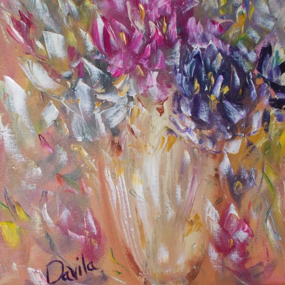 Original "Paris Extravaganza Floral" oil painting by Texas Artist Davila 16x20 - Picture 5 of 7
